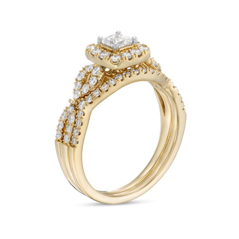 Main Image 3 of 1 CT. T.W. Princess-Cut Diamond Frame Twist Shank Bridal Set in 14K Gold