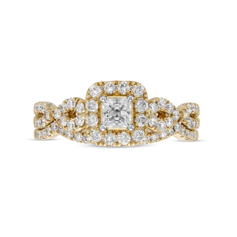 1 CT. T.W. Princess-Cut Diamond Frame Twist Shank Bridal Set in 14K Gold