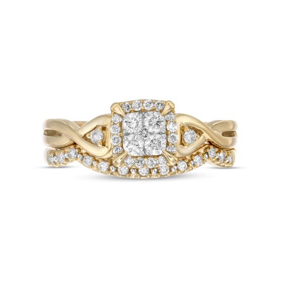 1/3 CT. T.w. Quad Diamond Cushion-Shaped Frame Twist Shank Bridal Set in 10K Gold