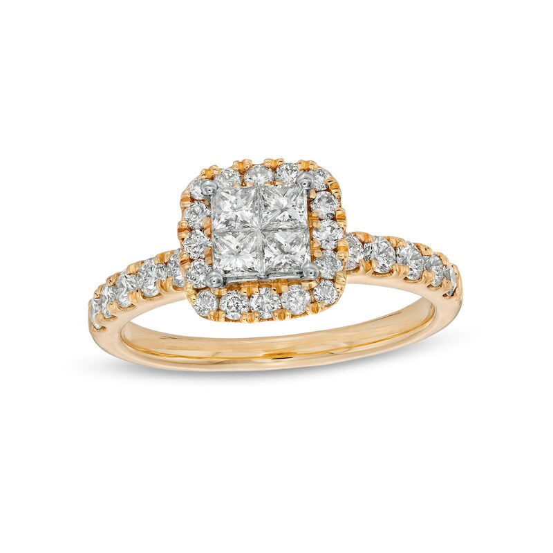 Main Image 1 of 1 CT. T.W. Princess-Cut Quad Diamond Frame Engagement Ring in 14K Gold