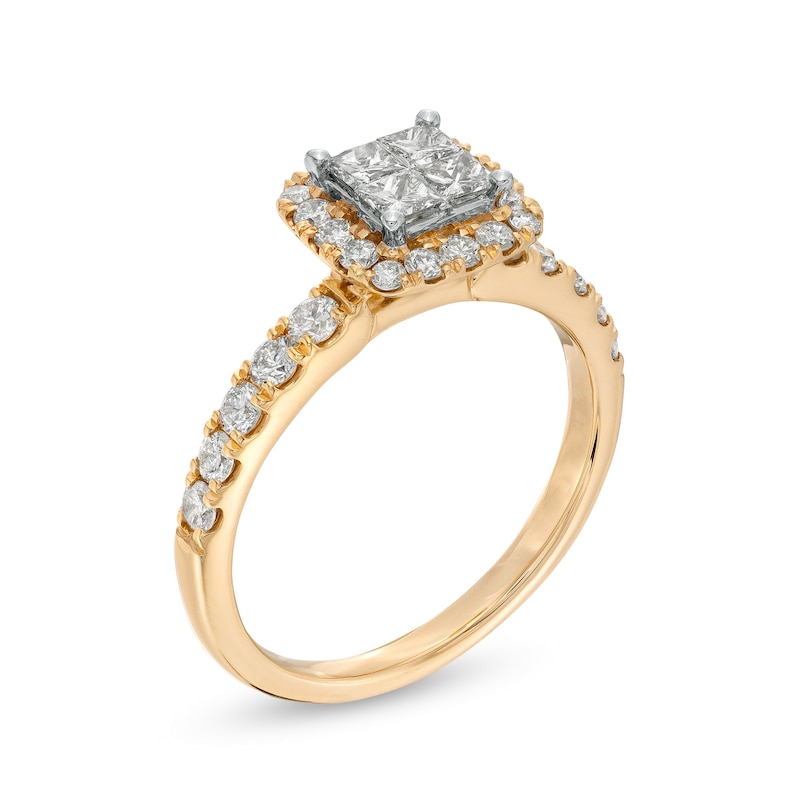 Main Image 3 of 1 CT. T.W. Princess-Cut Quad Diamond Frame Engagement Ring in 14K Gold