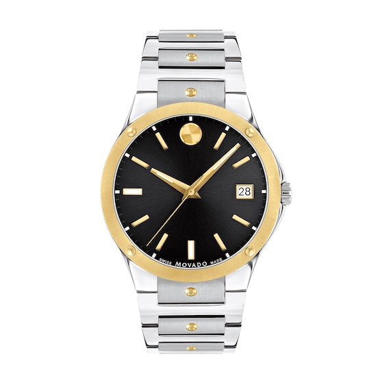 Men's Movado SE Two-Tone PVD Watch with Black Dial (Model: 0607596)