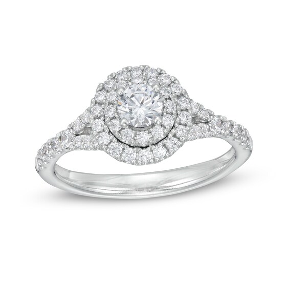 7/8 CT. T.w. Certified Diamond Double Frame Engagement Ring in Platinum (I/Si2)