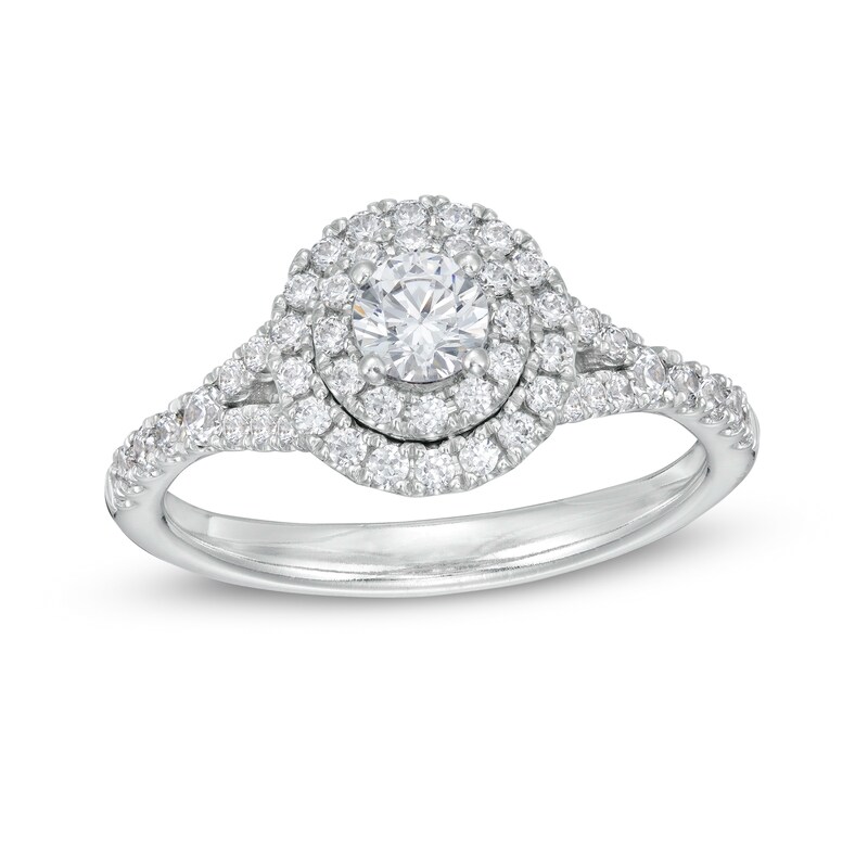 Main Image 1 of 7/8 CT. T.W. Certified Diamond Double Frame Engagement Ring in Platinum (I/SI2)