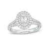 Thumbnail Image 1 of 1 CT. T.W. Certified Oval Diamond Double Frame Engagement Ring in Platinum (I/SI2)