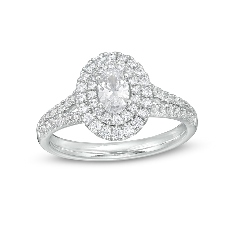 Main Image 1 of 1 CT. T.W. Certified Oval Diamond Double Frame Engagement Ring in Platinum (I/SI2)