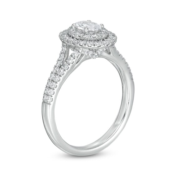1 CT. T.w. Certified Oval Diamond Double Frame Engagement Ring in Platinum (I/Si2)