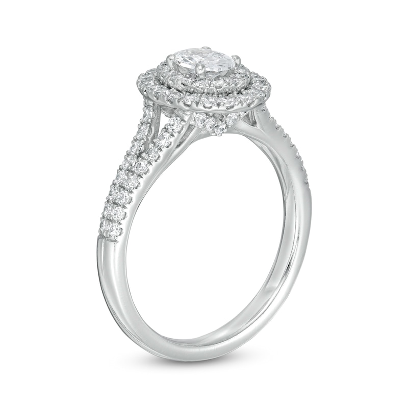 Main Image 3 of 1 CT. T.W. Certified Oval Diamond Double Frame Engagement Ring in Platinum (I/SI2)