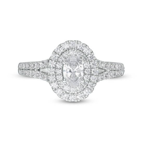 1 CT. T.w. Certified Oval Diamond Double Frame Engagement Ring in Platinum (I/Si2)