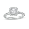 Thumbnail Image 0 of 1 CT. T.W. Certified Princess-Cut Diamond Cushion Frame Engagement Ring in Platinum (I/SI2)