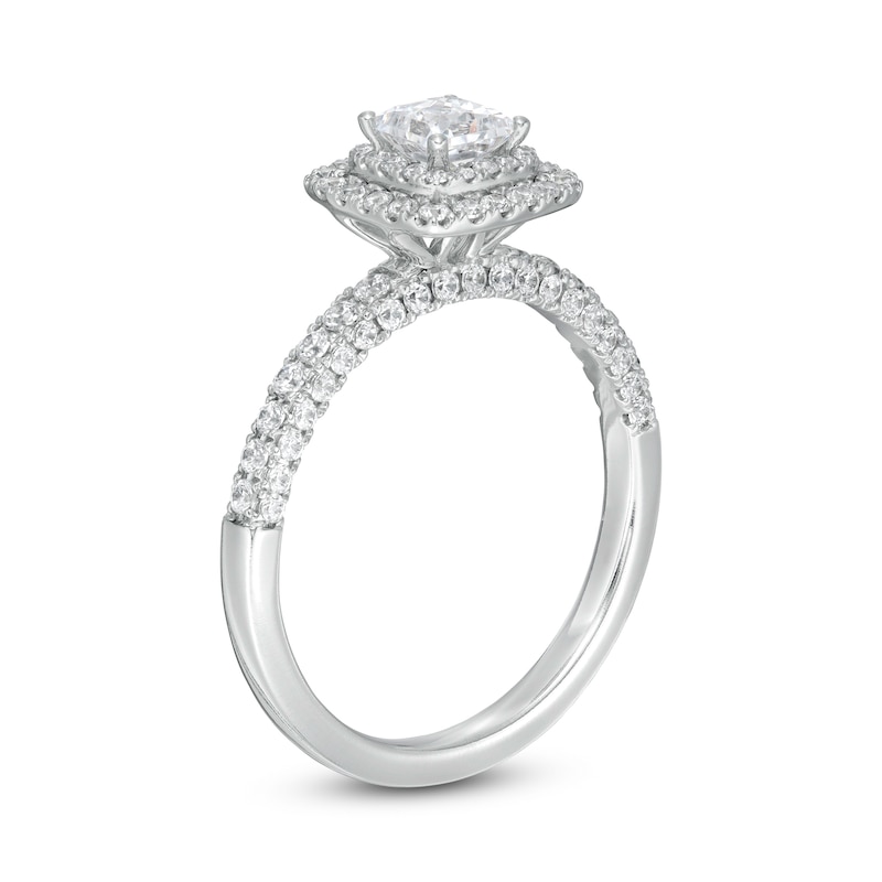 1 CT. T.W. Certified Princess-Cut Diamond Cushion Frame Engagement Ring in Platinum (I/SI2)