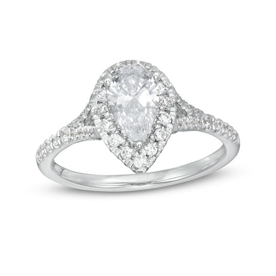 1-1/4 CT. T.w. Certified Pear-Shaped Diamond Frame Split Shank Engagement Ring in Platinum (I/Si2)
