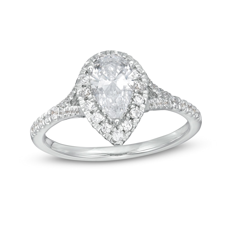 1-1/4 CT. T.W. Certified Pear-Shaped Diamond Frame Split Shank Engagement Ring in Platinum (I/SI2)