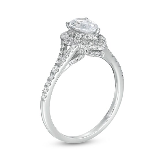 1-1/4 CT. T.w. Certified Pear-Shaped Diamond Frame Split Shank Engagement Ring in Platinum (I/Si2)