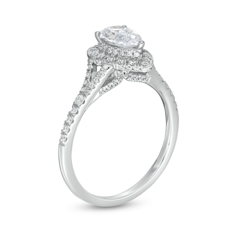 Main Image 3 of 1-1/4 CT. T.W. Certified Pear-Shaped Diamond Frame Split Shank Engagement Ring in Platinum (I/SI2)