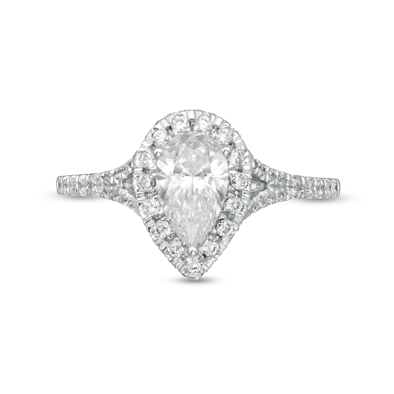 1-1/4 CT. T.W. Certified Pear-Shaped Diamond Frame Split Shank Engagement Ring in Platinum (I/SI2)