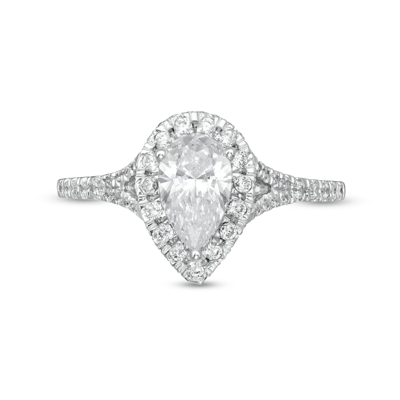 Main Image 4 of 1-1/4 CT. T.W. Certified Pear-Shaped Diamond Frame Split Shank Engagement Ring in Platinum (I/SI2)