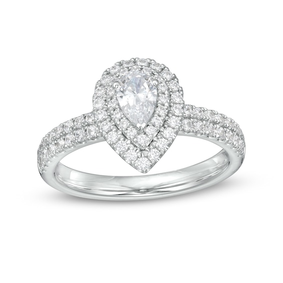 1 CT. T.w. Certified Pear-Shaped Diamond Double Frame Engagement Ring in Platinum (I/Si2)