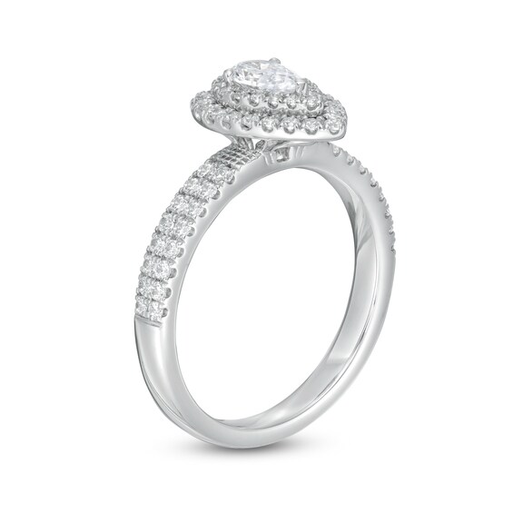 1 CT. T.w. Certified Pear-Shaped Diamond Double Frame Engagement Ring in Platinum (I/Si2)