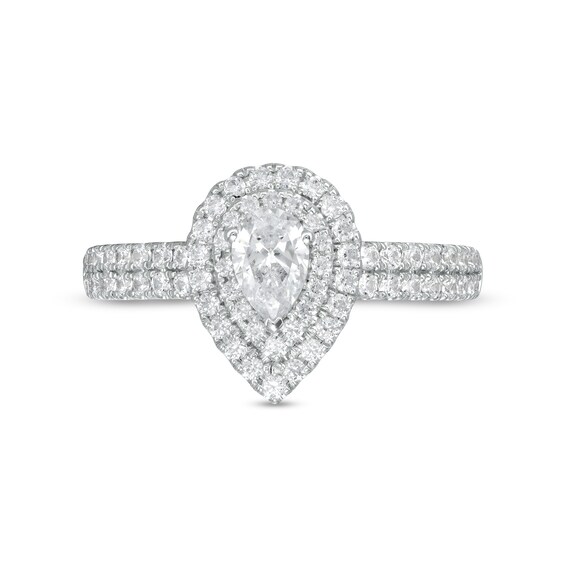 1 CT. T.w. Certified Pear-Shaped Diamond Double Frame Engagement Ring in Platinum (I/Si2)