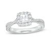 Thumbnail Image 0 of 1 CT. T.W. Certified Princess-Cut Diamond Frame Crossover Shank Engagement Ring in Platinum (I/SI2)