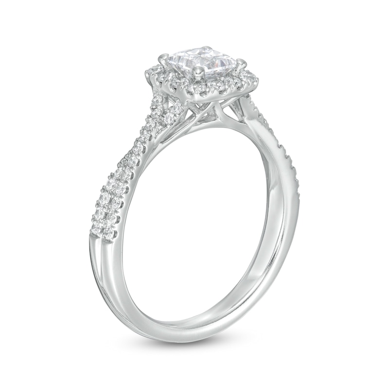 1 CT. T.W. Certified Princess-Cut Diamond Frame Crossover Shank Engagement Ring in Platinum (I/SI2)