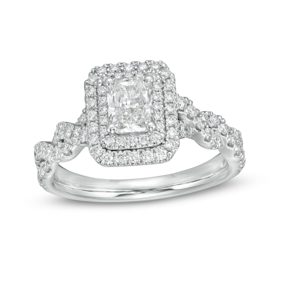 1-1/2 CT. T.w. Certified Radiant-Cut Diamond Frame Braided Shank Engagement Ring in Platinum (I/Si2)