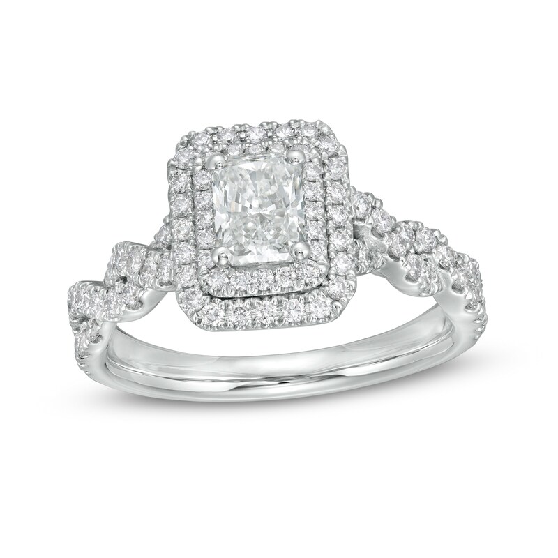 1-1/2 CT. T.W. Certified Radiant-Cut Diamond Frame Braided Shank Engagement Ring in Platinum (I/SI2)