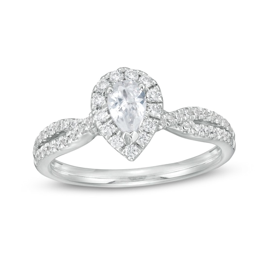 3/4 CT. T.w. Pear-Shaped Diamond Frame Twist Shank Engagement Ring in Platinum (I/Si2)