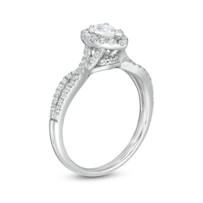 Main Image 3 of 3/4 CT. T.W. Pear-Shaped Diamond Frame Twist Shank Engagement Ring in Platinum (I/SI2)