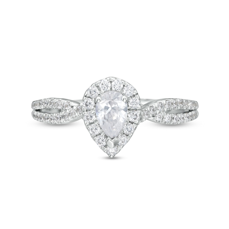Main Image 4 of 3/4 CT. T.W. Pear-Shaped Diamond Frame Twist Shank Engagement Ring in Platinum (I/SI2)