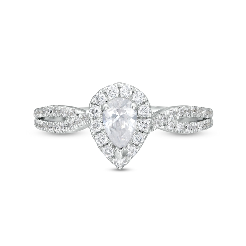 3/4 CT. T.W. Pear-Shaped Diamond Frame Twist Shank Engagement Ring in Platinum (I/SI2)