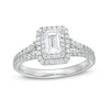 Thumbnail Image 0 of 1-1/5 CT. T.W. Certified Emerald-Cut Diamond Frame Split Shank Engagement Ring in Platinum (I/SI2)