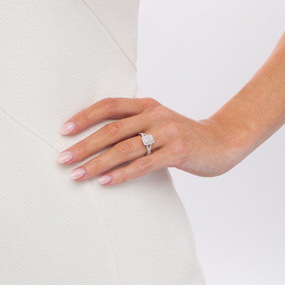 1-1/5 CT. T.w. Certified Emerald-Cut Diamond Frame Split Shank Engagement Ring in Platinum (I/Si2)