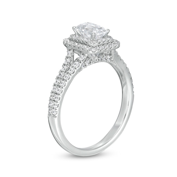 1-1/5 CT. T.w. Certified Emerald-Cut Diamond Frame Split Shank Engagement Ring in Platinum (I/Si2)