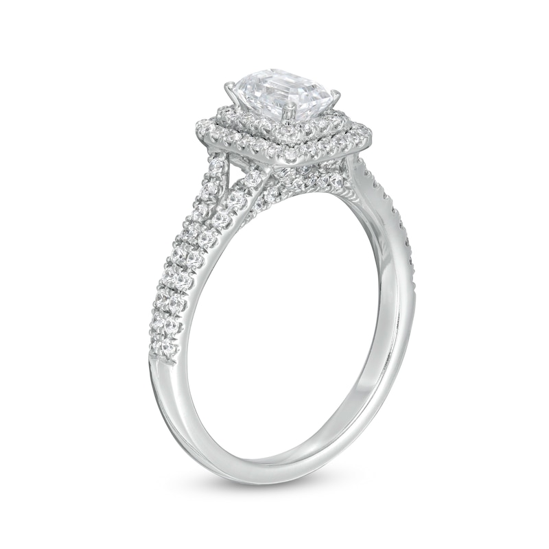 Main Image 3 of 1-1/5 CT. T.W. Certified Emerald-Cut Diamond Frame Split Shank Engagement Ring in Platinum (I/SI2)