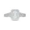 Thumbnail Image 3 of 1-1/5 CT. T.W. Certified Emerald-Cut Diamond Frame Split Shank Engagement Ring in Platinum (I/SI2)