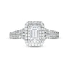 Thumbnail Image 4 of 1-1/5 CT. T.W. Certified Emerald-Cut Diamond Frame Split Shank Engagement Ring in Platinum (I/SI2)