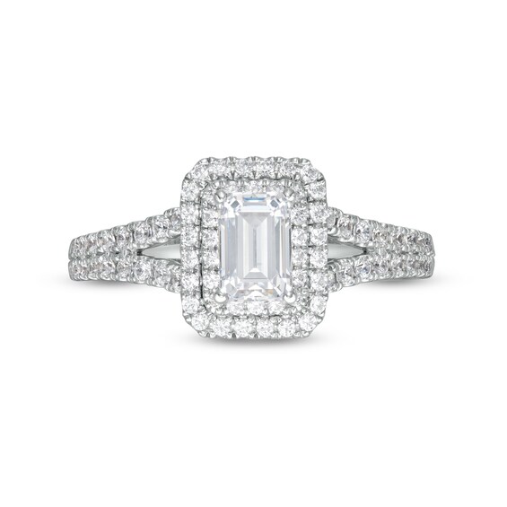 1-1/5 CT. T.w. Certified Emerald-Cut Diamond Frame Split Shank Engagement Ring in Platinum (I/Si2)