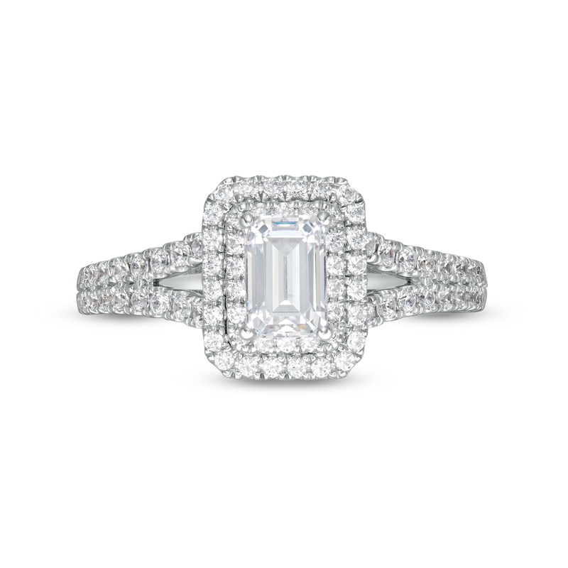 Main Image 4 of 1-1/5 CT. T.W. Certified Emerald-Cut Diamond Frame Split Shank Engagement Ring in Platinum (I/SI2)