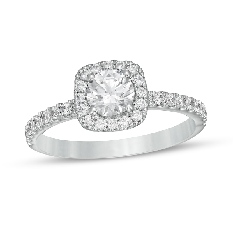 1 CT. T.W. Certified Diamond Cushion Frame Engagement Ring in Platinum (I/SI2)