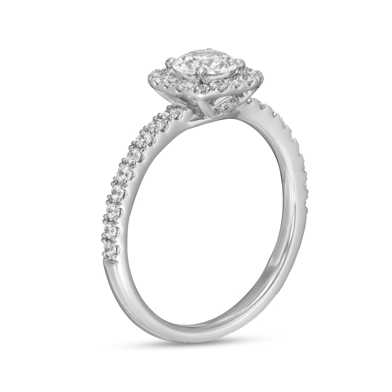 Main Image 3 of 1 CT. T.W. Certified Diamond Cushion Frame Engagement Ring in Platinum (I/SI2)