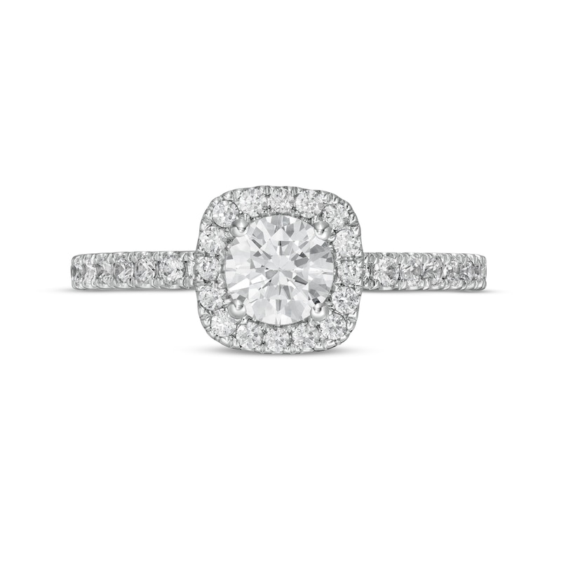 1 CT. T.W. Certified Diamond Cushion Frame Engagement Ring in Platinum (I/SI2)