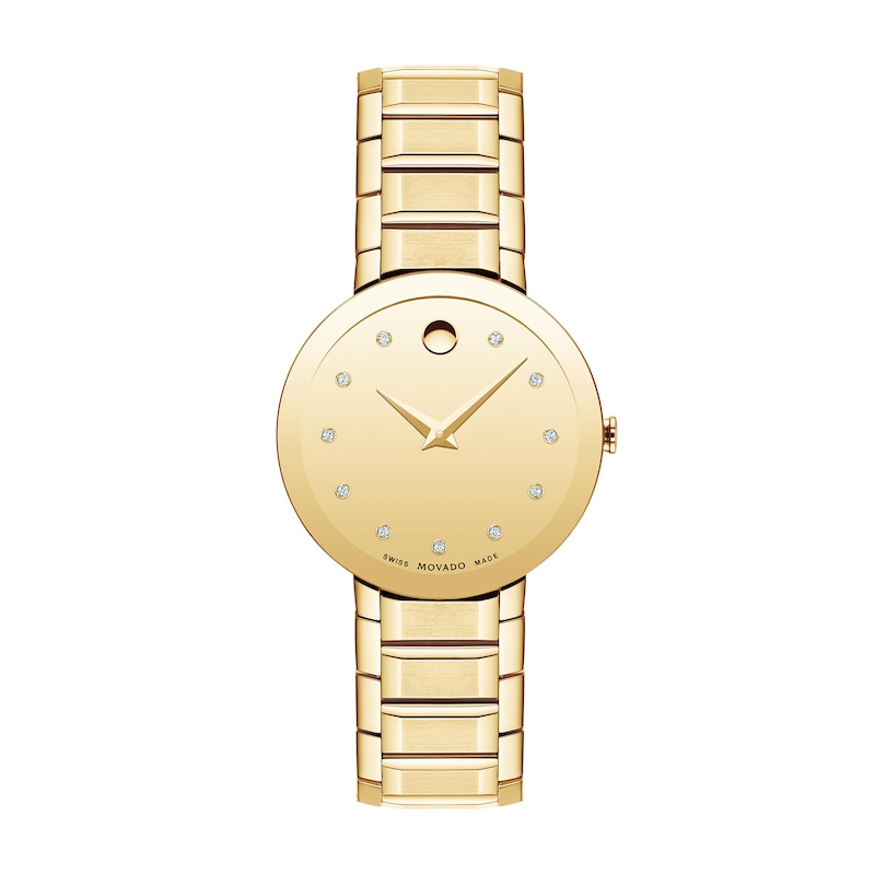 Main Image 1 of Ladies' Movado Sapphire™ Diamond Accent Gold-Tone PVD Watch with Gold-Tone Dial (Model: 0607550)