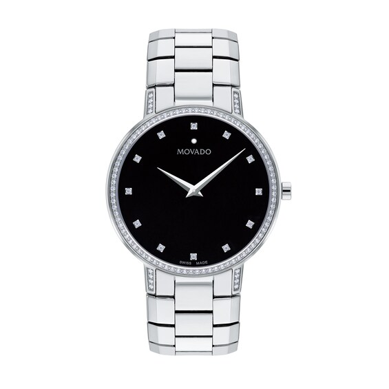 Men's Movado Facetoâ¢ Diamond Accent Watch with Black Dial (Model: 0607482)