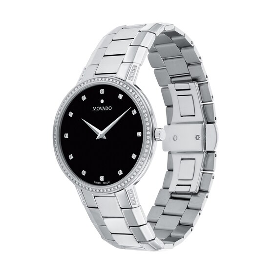Men's Movado Facetoâ¢ Diamond Accent Watch with Black Dial (Model: 0607482)