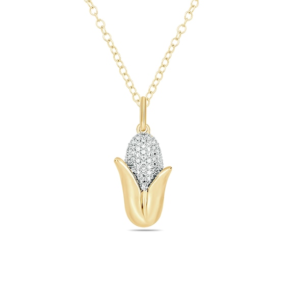 1/20 CT. T.w. Diamond Corn on the Cob Pendant in Sterling Silver with 14K Gold Plate