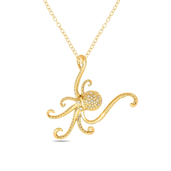 1/20 CT. T.w. Diamond Octopus Pendant in Sterling Silver with 14K Gold Plate