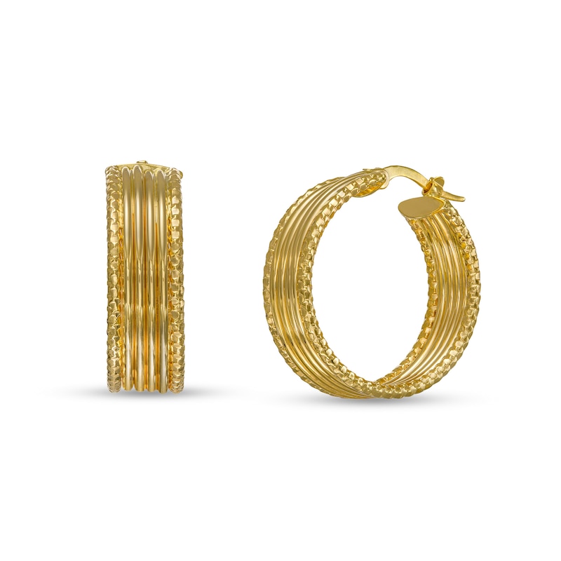Main Image 1 of 20.0mm Diamond-Cut Border Multi-Row Hoop Earrings in 14K Gold