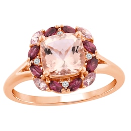 Zales Lab-Created Pink Opal, Pink Tourmaline and Lab-Created White Sapphire Ring in Sterling Silver with 14K Rose Gold Plate